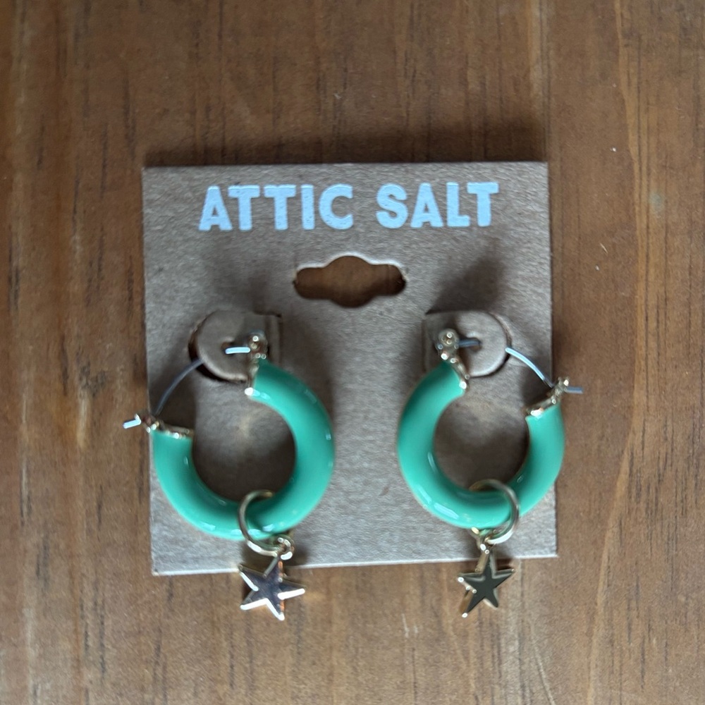 Attic Salt Green Hoop Earrings with Star Charm